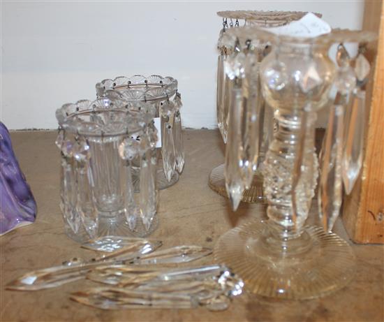 Two pairs of 19th century glass lustres